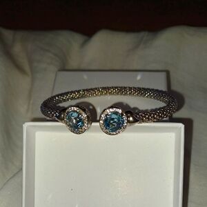 Elegant Blue Topaz and Silver Cuff Bracelet